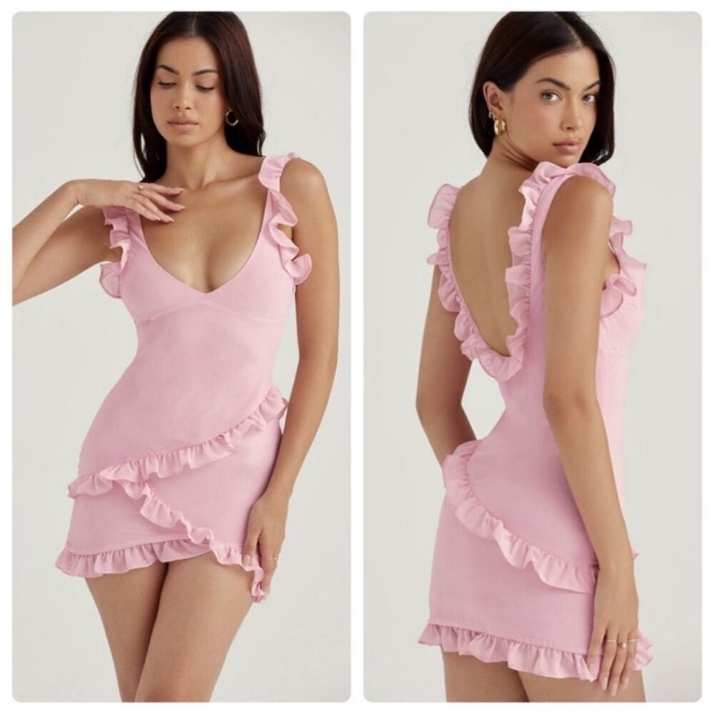 NWOT House of CB Tania Pink Quartz Ruffle Mini Dress Size Small